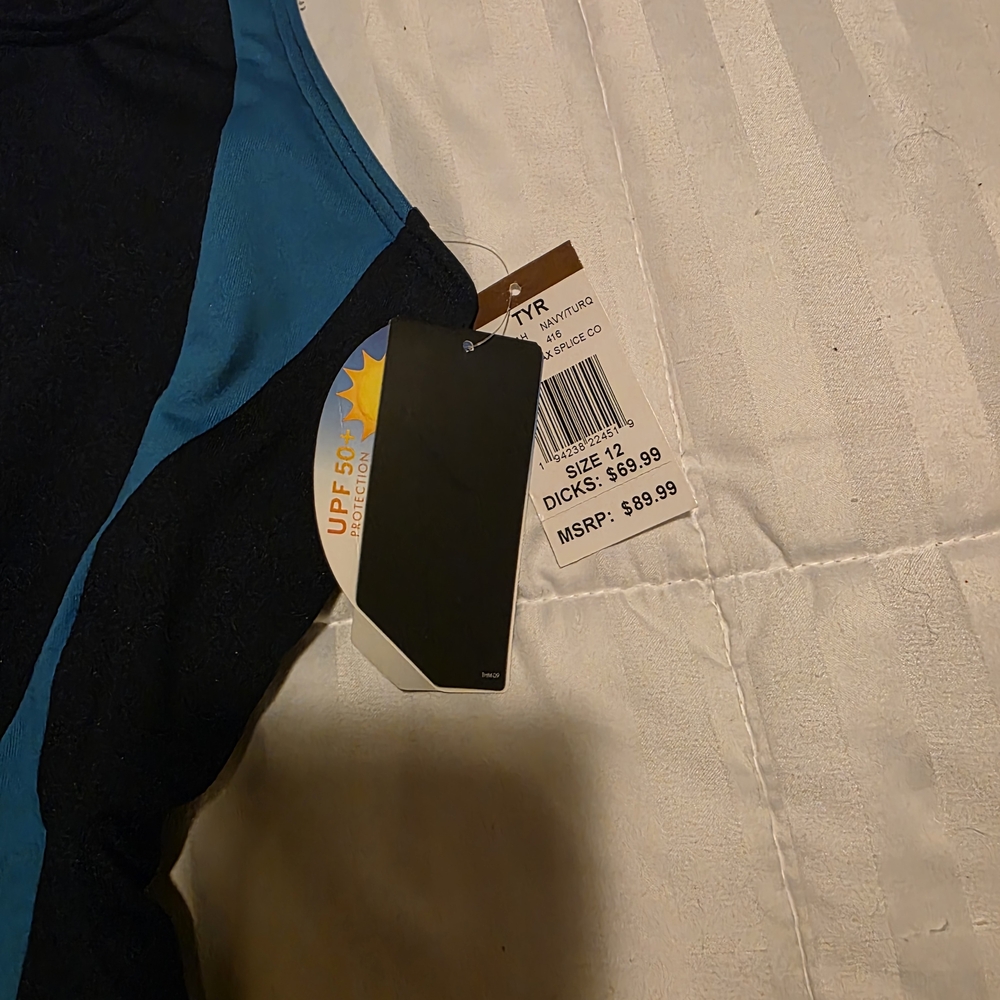 TYR Women's Teal and Navy One Piece Swimsuit - Picture 3 of 3